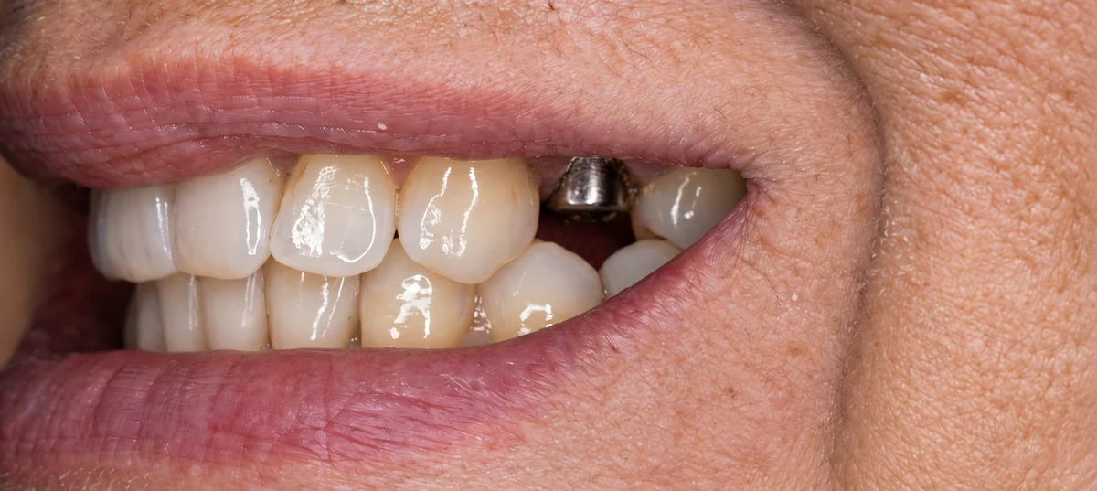 Antes da reposição de um dente, com espaço no sorriso