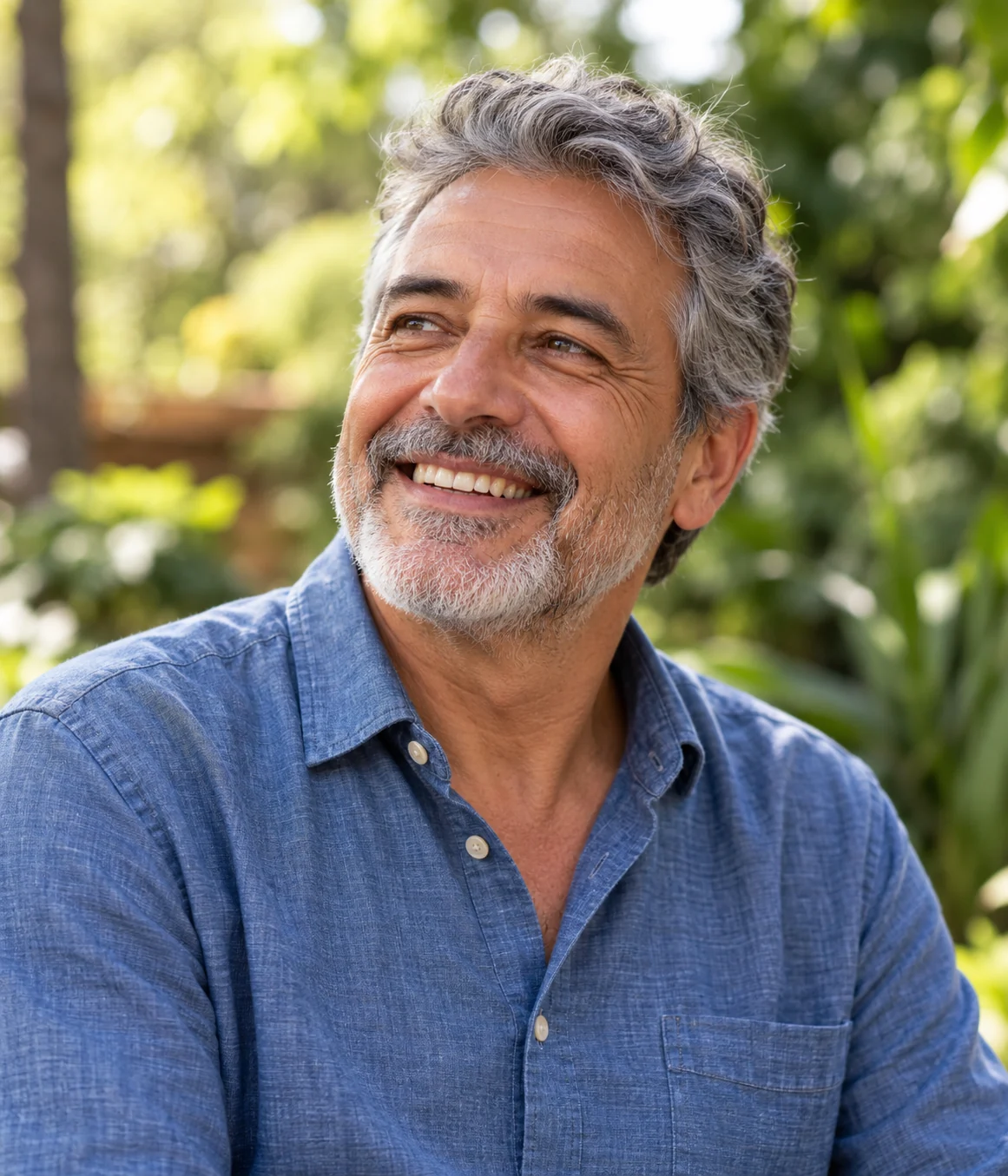 Homem sorrindo em um momento tranquilo — imagem ilustrativa